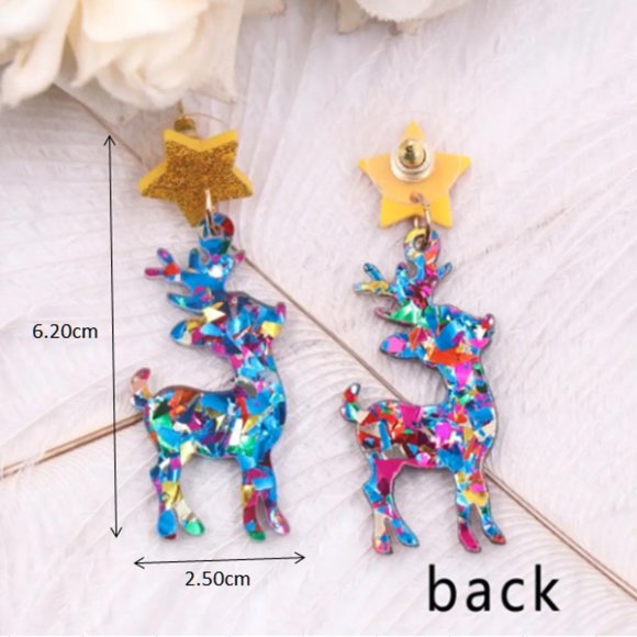🍏50% OFF/3+...Sparkly Acrylic Reindeer Dangle Christmas Earrings - Picture 4 of 4